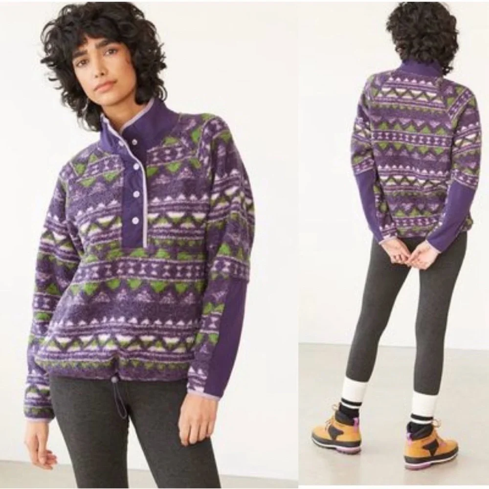 HYBA Sherpa Fleece cabincore Quarter Pullover with Raglan Sleeves sz Large - Picture 1 of 16
